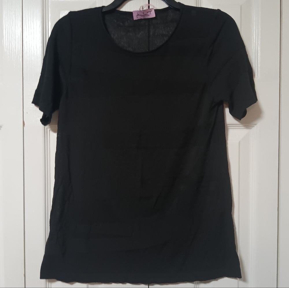 Jennifer Tyler Short Sleeve Striped Knit Top Black